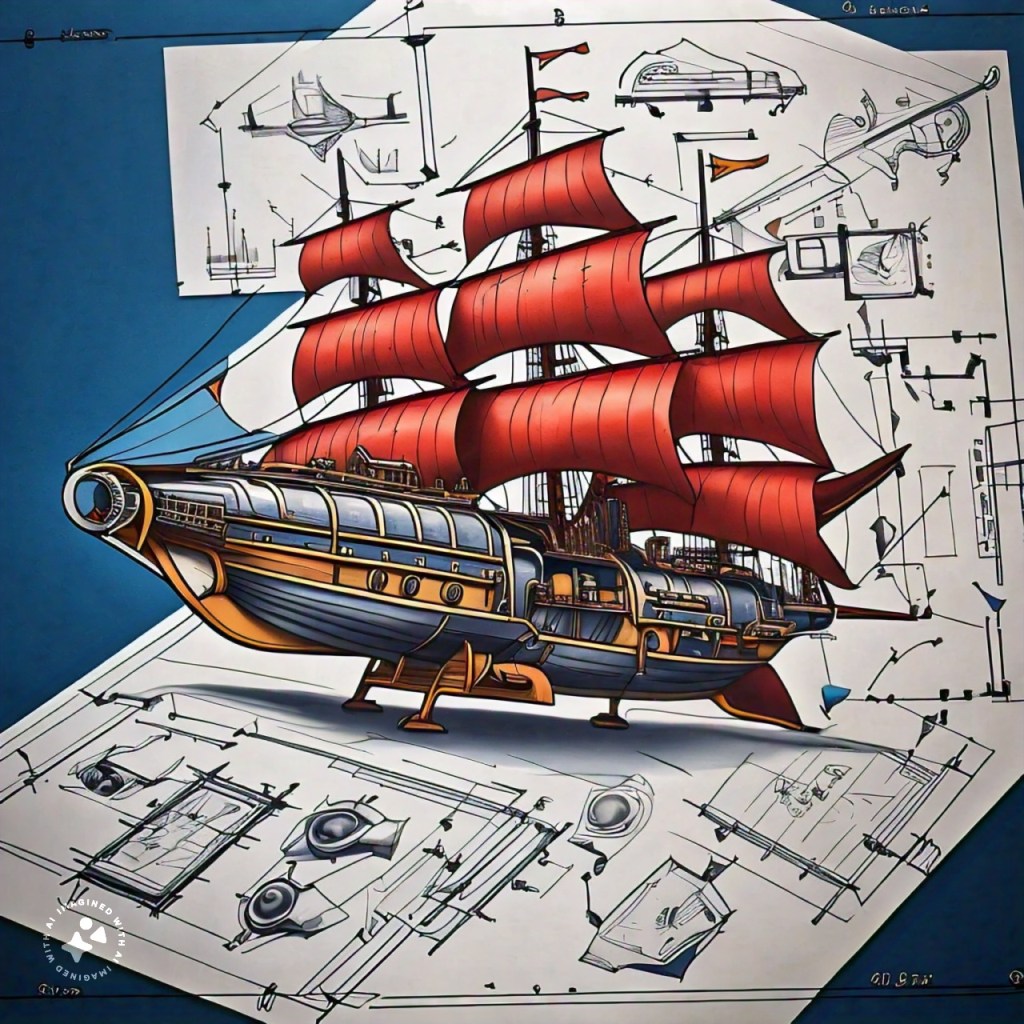 Meta AI Imagine blueprint of skyship