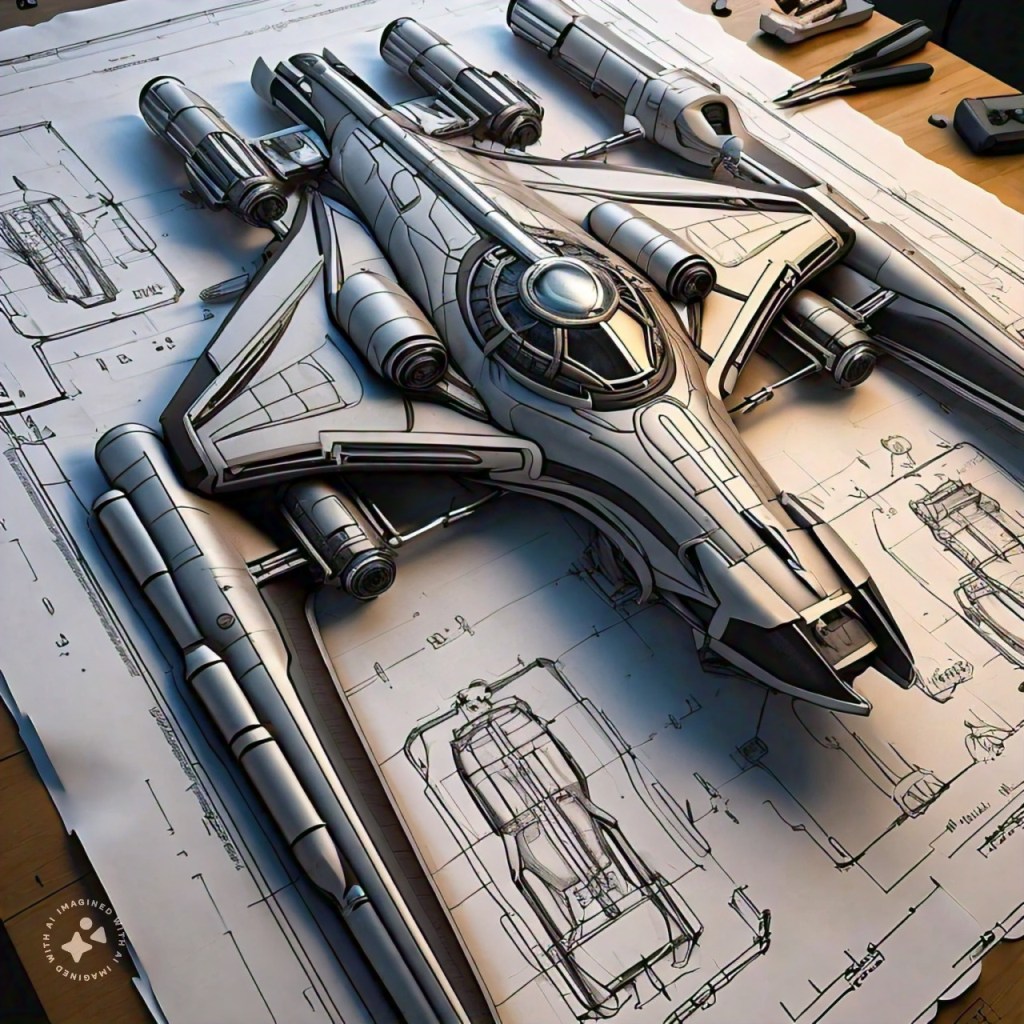 Meta AI Imagine blueprint of spaceship