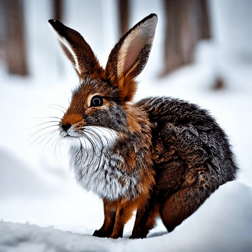 robo-diffusion, Text Prompt: portrait of a super cute hybrid fox rabbit in a snowy pine forest. Sampling Method: DPM Adaptive