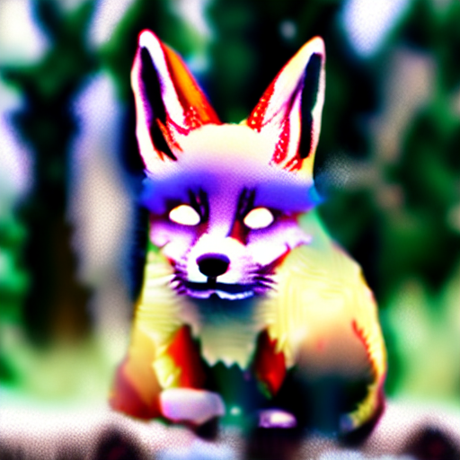 dreamlike diffusion DPM Fast Portrait of a super cute fox rabbit hybrid in a snowy pine forest