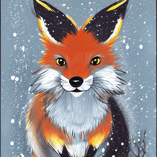 Stable Diffusion. Inkpunk-Diffusion-v2. Text Prompt: portrait of a super cute hybrid fox rabbit in a snowy pine forest. Sampling Method: DPM2 Karras Sampling Steps: 20